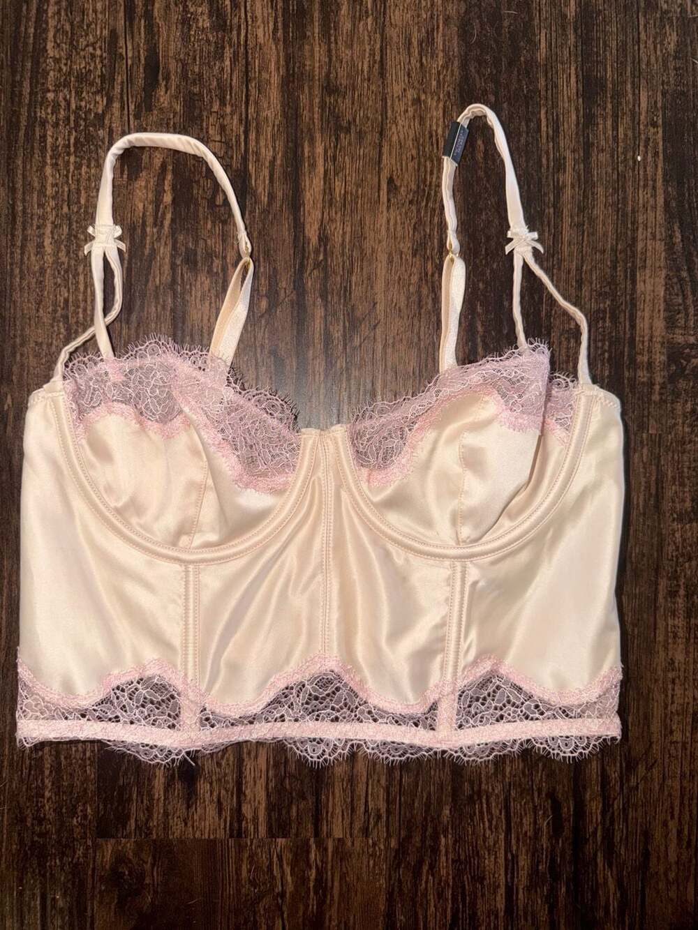 Victoria's Secret Bustier Size 32C Cream Pink Satin Lace